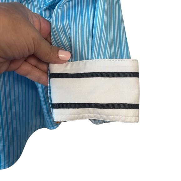 Robert Graham Mens Shirt XL Blue White Striped Flip Cuff Contrast Button Down - Picture 9 of 14